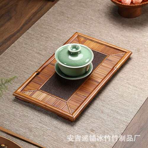 凤眼竹日式茶托盘 竹制茶具收纳盘 奉茶盘老藤席面文人盘干泡席