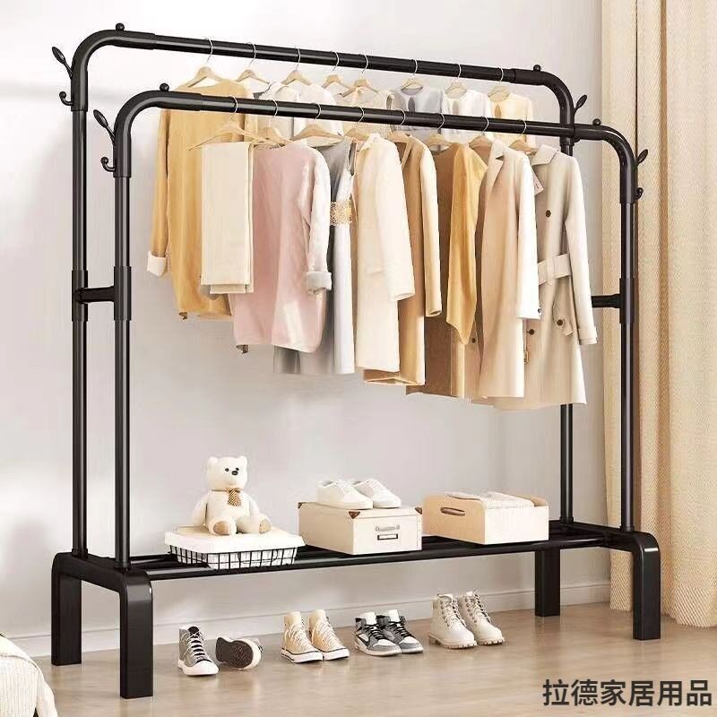 落地晾衣架家用简易挂衣架阳台晒衣架双杆立式衣服架组装衣架子