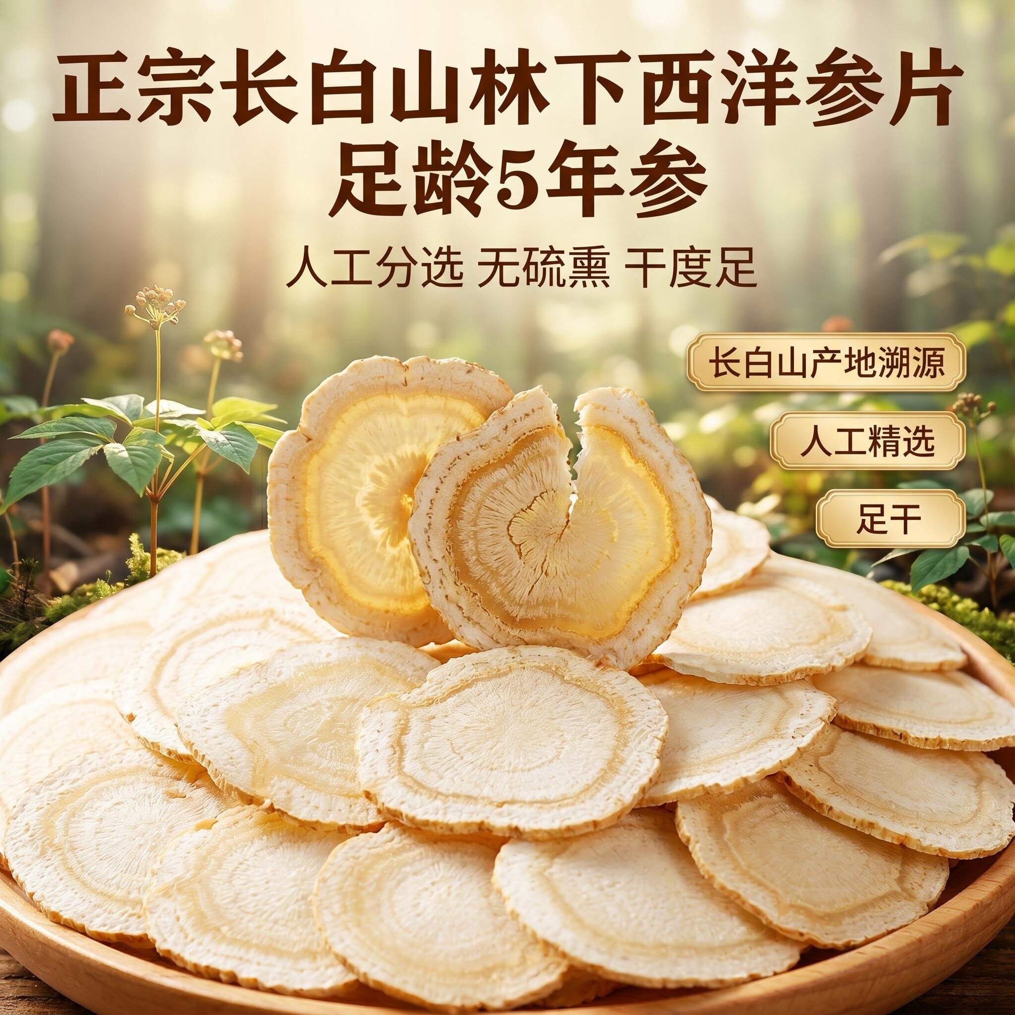 长白山西洋参片花旗参500g特等级