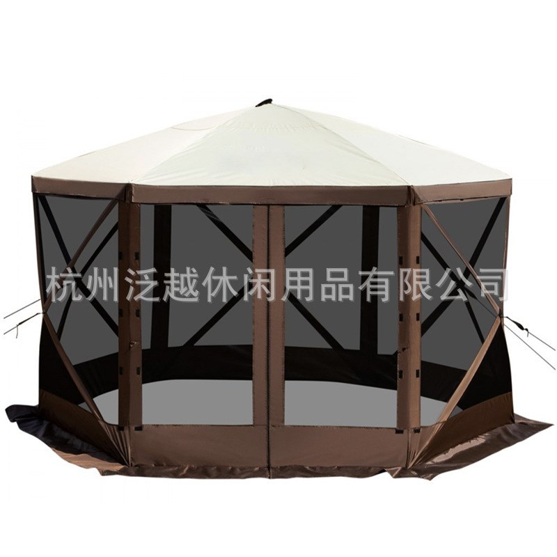 户外野营六角网纱帐全套速开防z蚊防雨防风便携式露营帐篷蒙古包