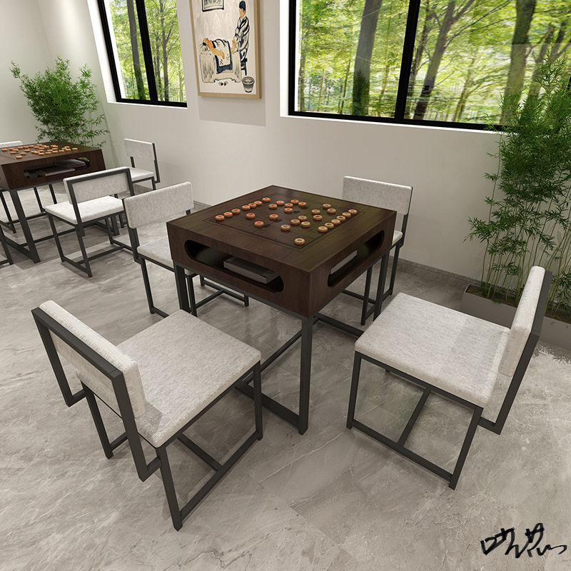 新中式象棋桌围棋桌两用方形棋盘桌老年活动室休闲茶室下棋桌