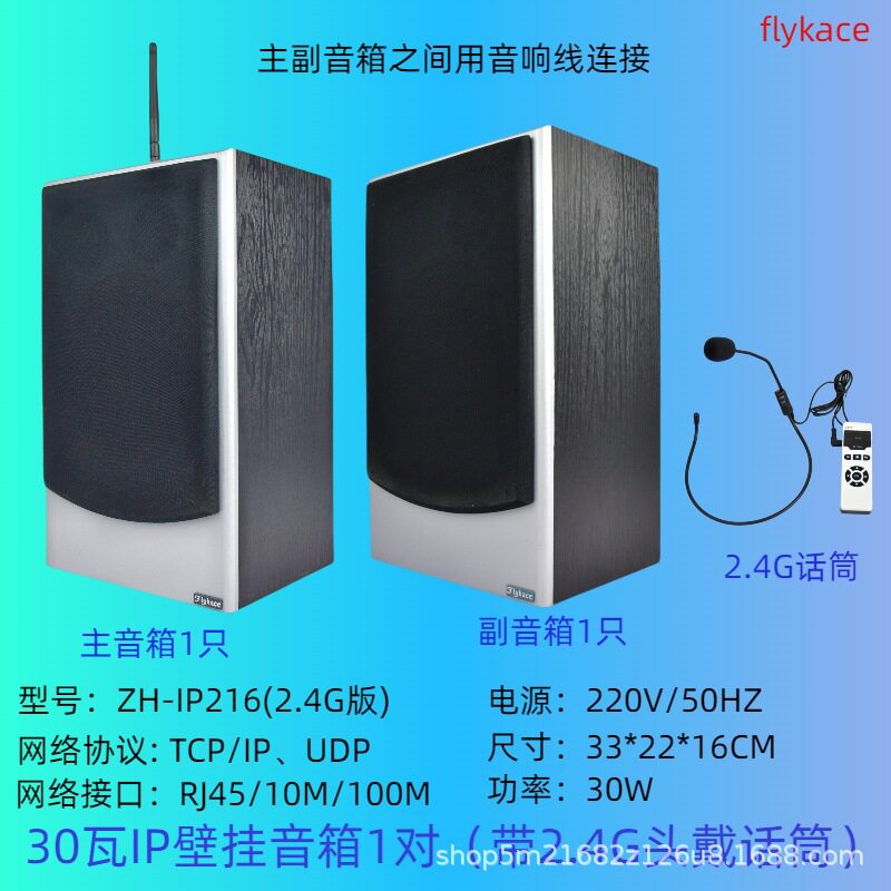 包邮带票 2.4G头戴话筒教学木质IP壁挂音箱 数字网络有源壁挂音响