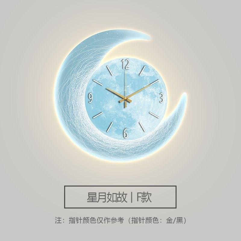 现代轻奢客厅挂钟餐厅月球装饰y画时钟挂画创意床头画钟表挂墙壁