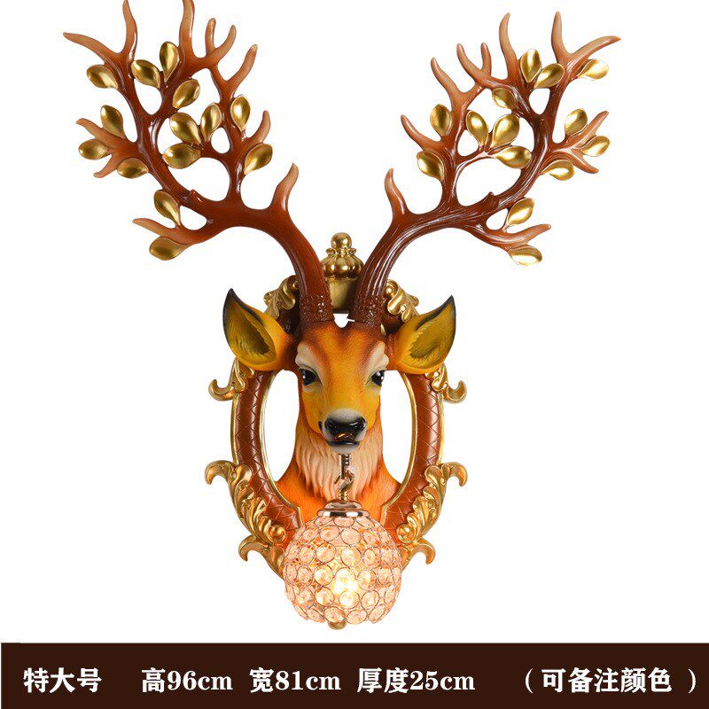 复古壁灯欧式轻奢鹿头创意客厅壁挂灯北欧风卧室过道走廊水晶灯具
