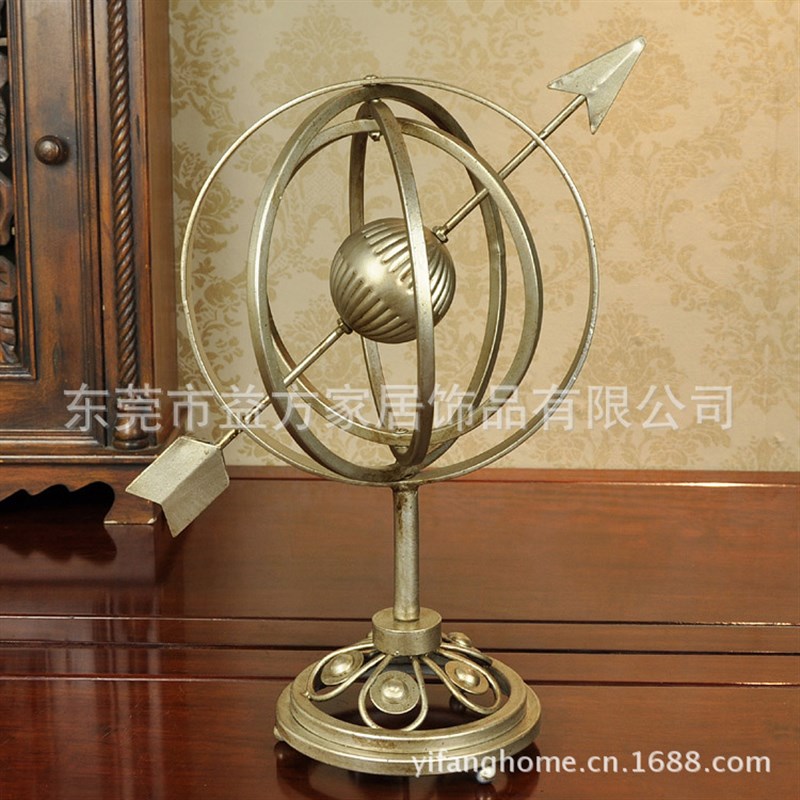 欧美家居饰品 仿古小号铁艺地球摆件 客厅展厅样板房树脂工艺品