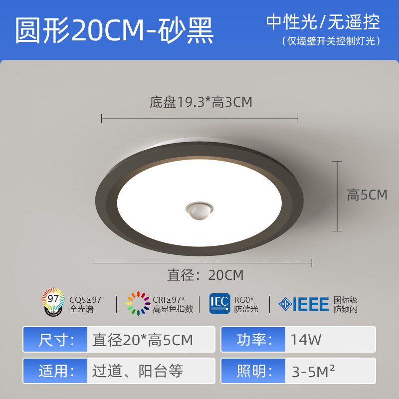 led吸顶灯玄关楼道o走廊人体感应灯超薄简约入户玄关照明中山灯具
