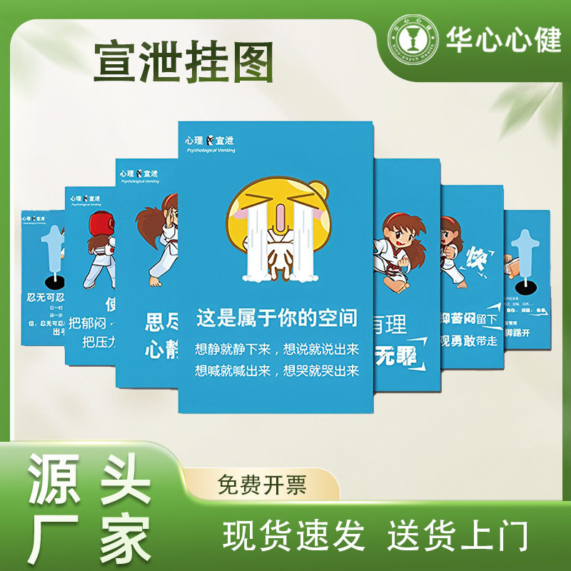 华心心健宣泄心理挂图心理咨询室监控情绪疏导卡通宣传指导示意图