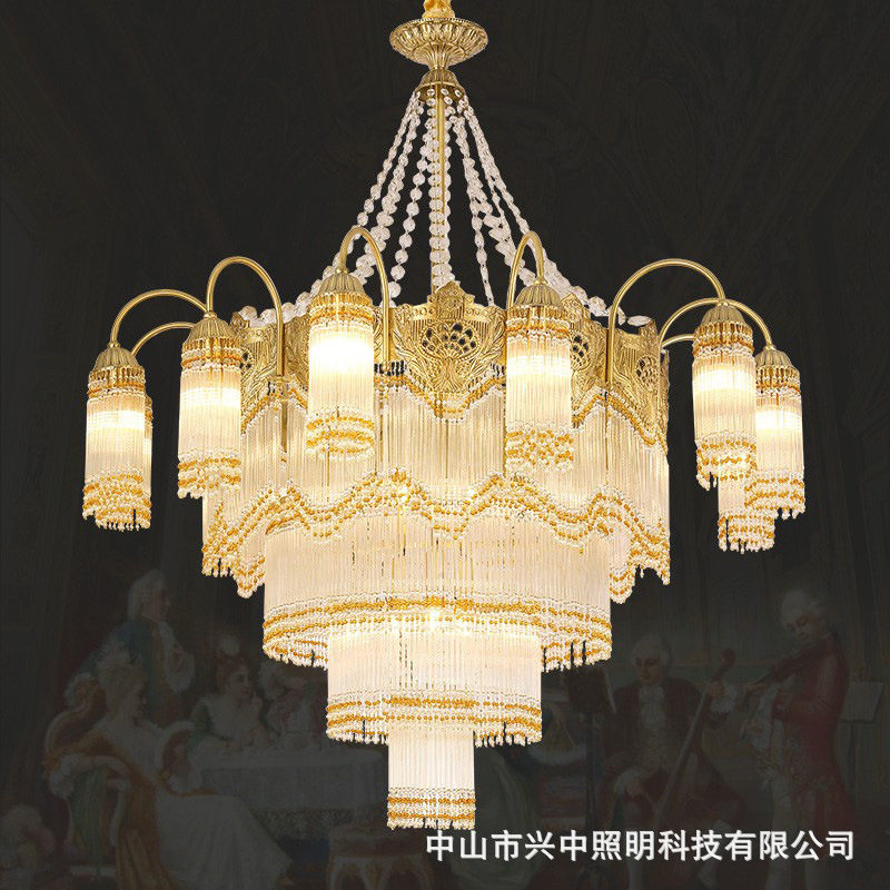 法式宫廷客厅全铜灯具欧式别墅酒店奢华水晶灯卧室餐厅灯楼梯吊灯