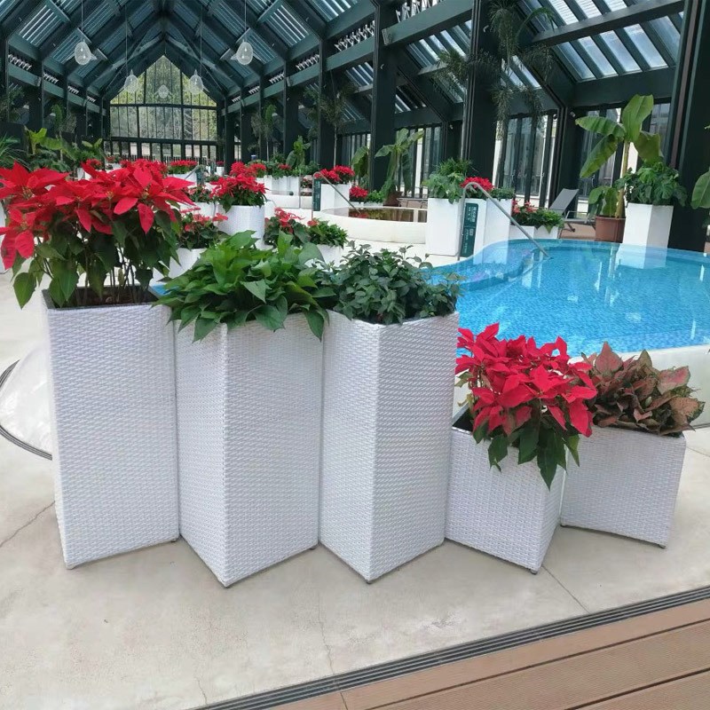 户外阳台藤艺花架酒m店仿藤圆形花槽庭院花器PE藤植物塑料园林花