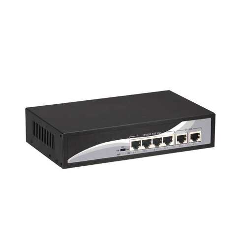 标准6口POE交换机4+2口POE供电交换机250米内置65W功率带拨码VLAN