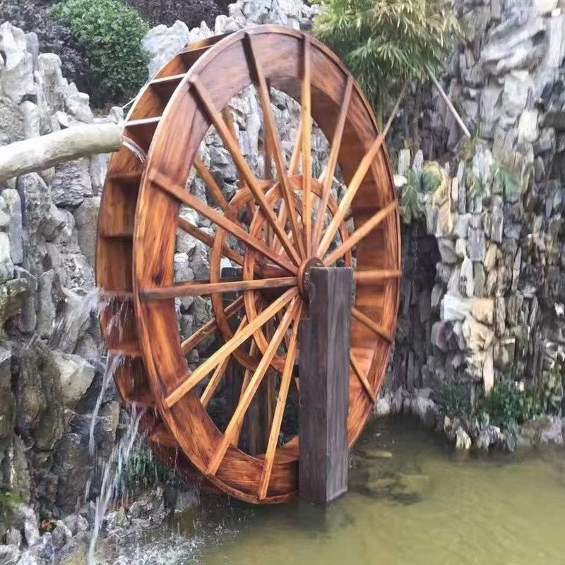 景观碳化防腐g实木水车电动子母款古建筑公园庭院风车水车