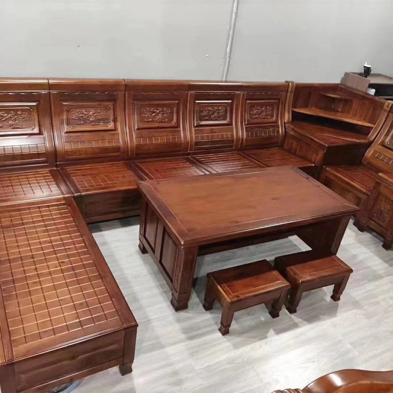 香樟木沙发实木i转角贵妃沙发客厅办公室茶几组合冬夏两用储物沙