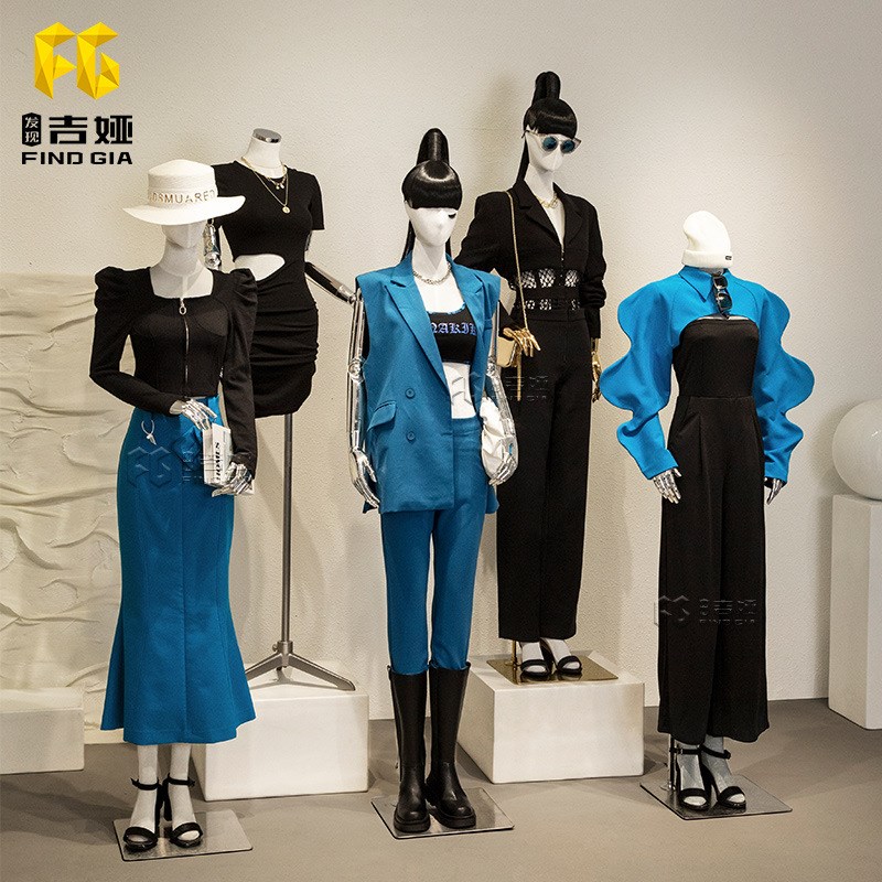服装店高档潮酷全身半身女模道具直角肩展示人台V橱窗展示架模特