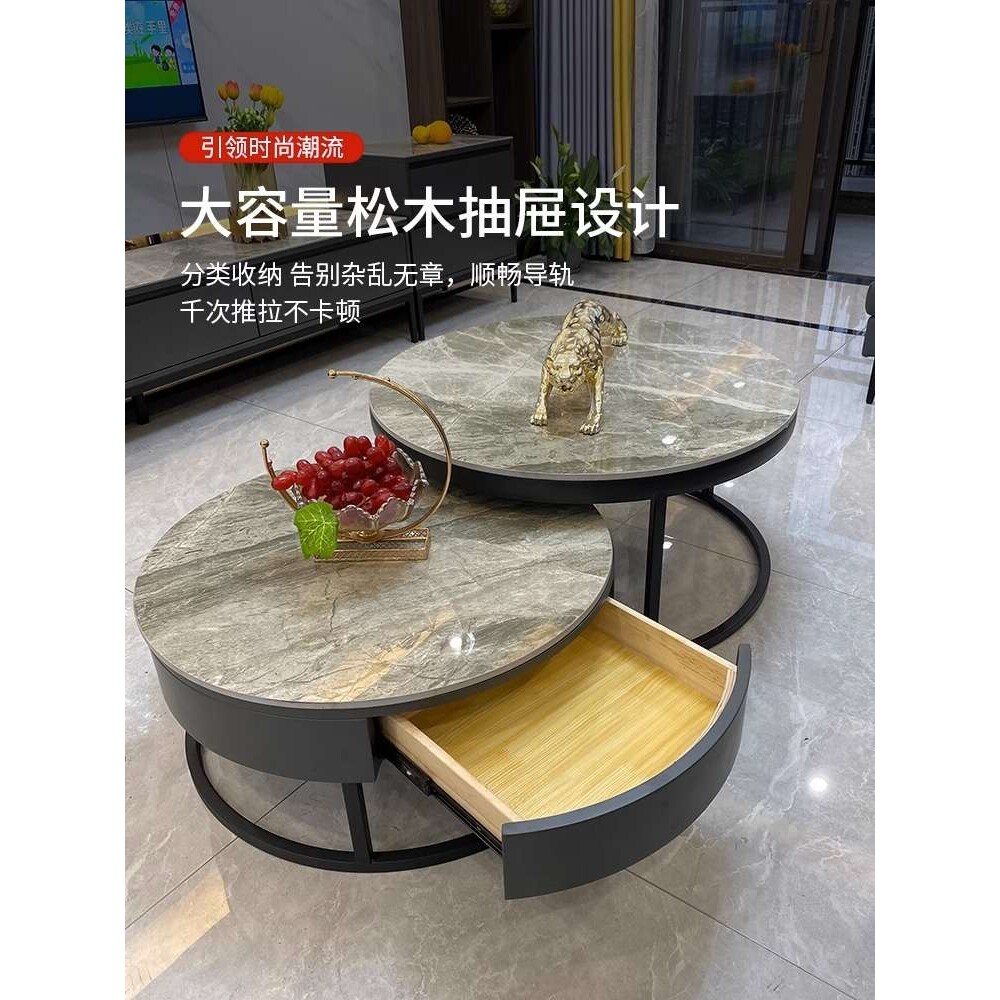 轻奢亮光岩板茶几电视柜组合简约小户型家用客厅现代方形储物茶桌