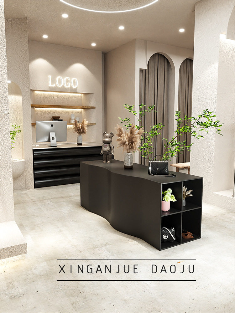 工业风黑色烤漆店铺中岛桌