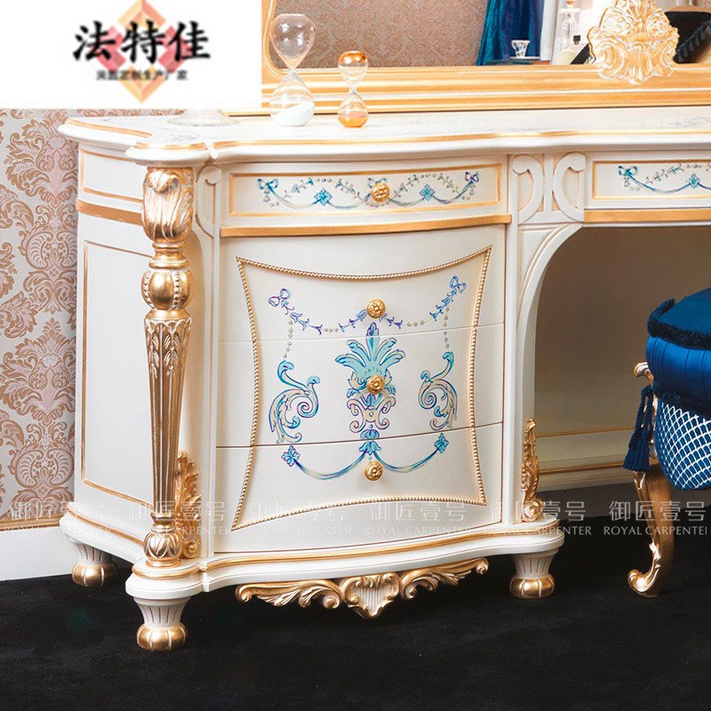 高档法式实木g梳妆台欧式奢华卧室描金公主化妆台家用梳妆镜凳组