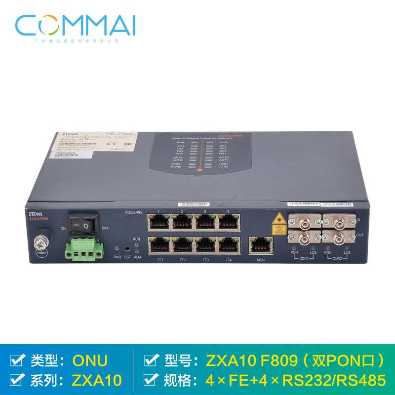 中兴ZXA10 F809 ONU 电力工业级专用光网络单元设备双PON直流