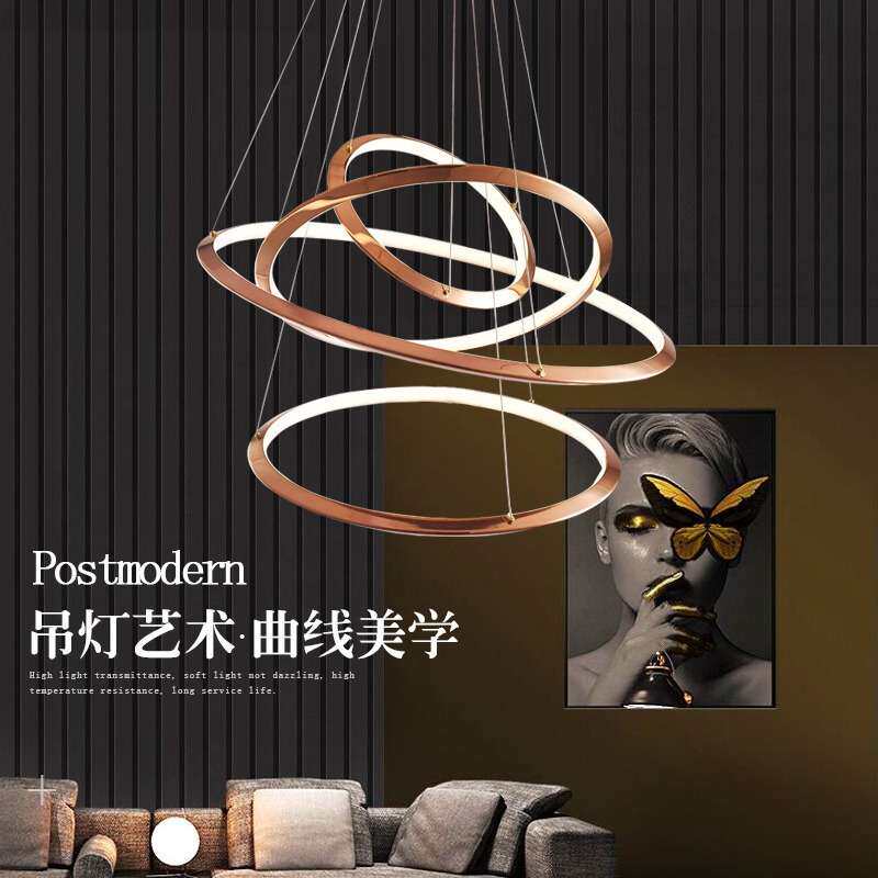复式楼客厅吊灯挑空科技轻奢简约设计师led灯跨境极简风多头家居