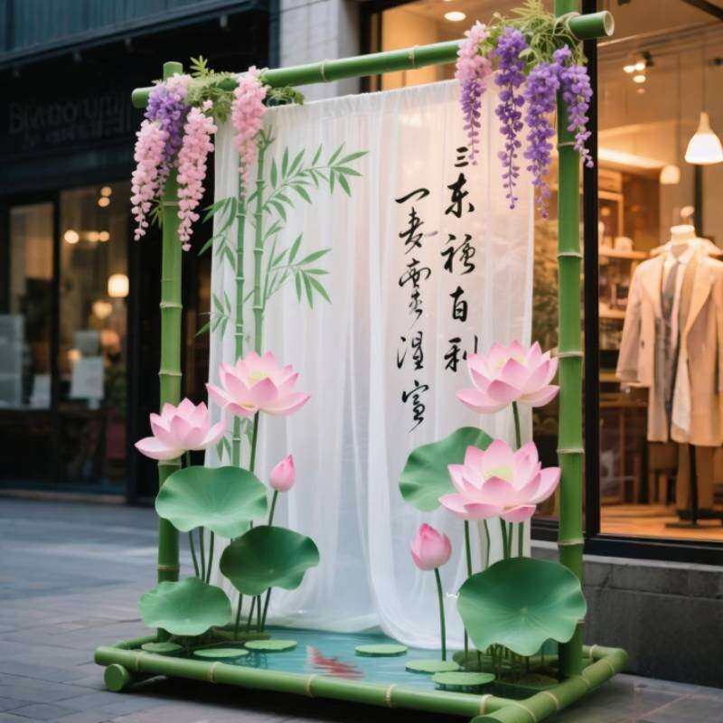商业美陈国风荷花竹子造型装饰道具 网红打卡拍照道具制作工厂