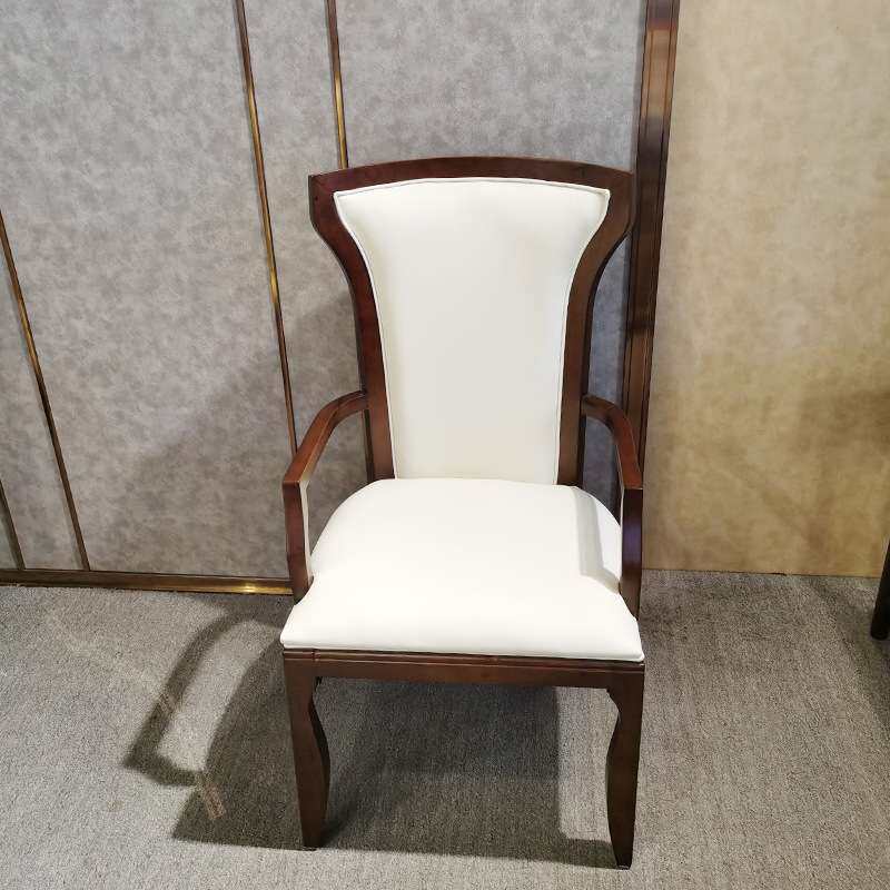新中式餐椅 家用橡木北欧靠背椅 橡木扶手扪皮椅餐厅饭店用