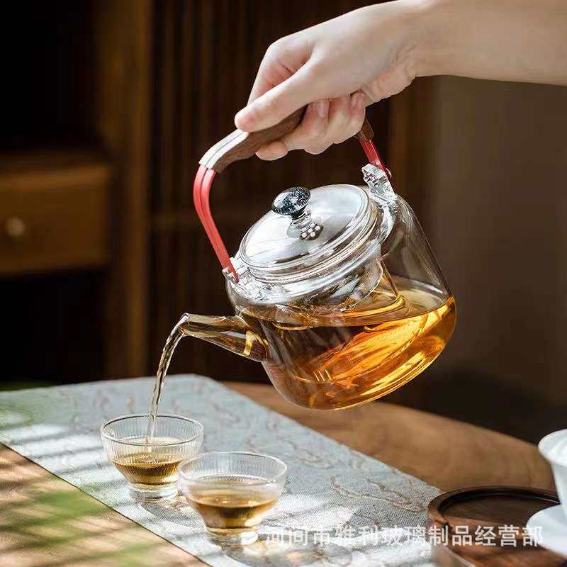 璃享高硼硅茶壶磁吸开合提梁壶蒸煮一体内胆复古水壶茶具磁吸提梁