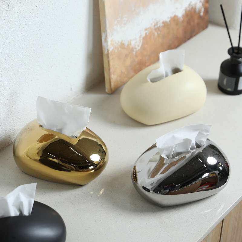 金银色陶瓷纸巾盒家用餐巾纸收纳盒客厅茶几抽纸盒桌面装饰品摆件