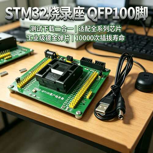 STM32 QFP100量产烧录座 芯片测试编程器下载器 JTAG SWD串口烧录