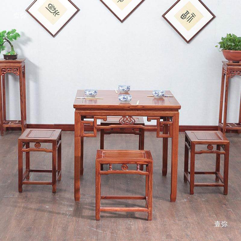 thu+j#$*餐桌椅组合正八方形仿古仙桌中客式仿古南榆木饭厅茶桌桌