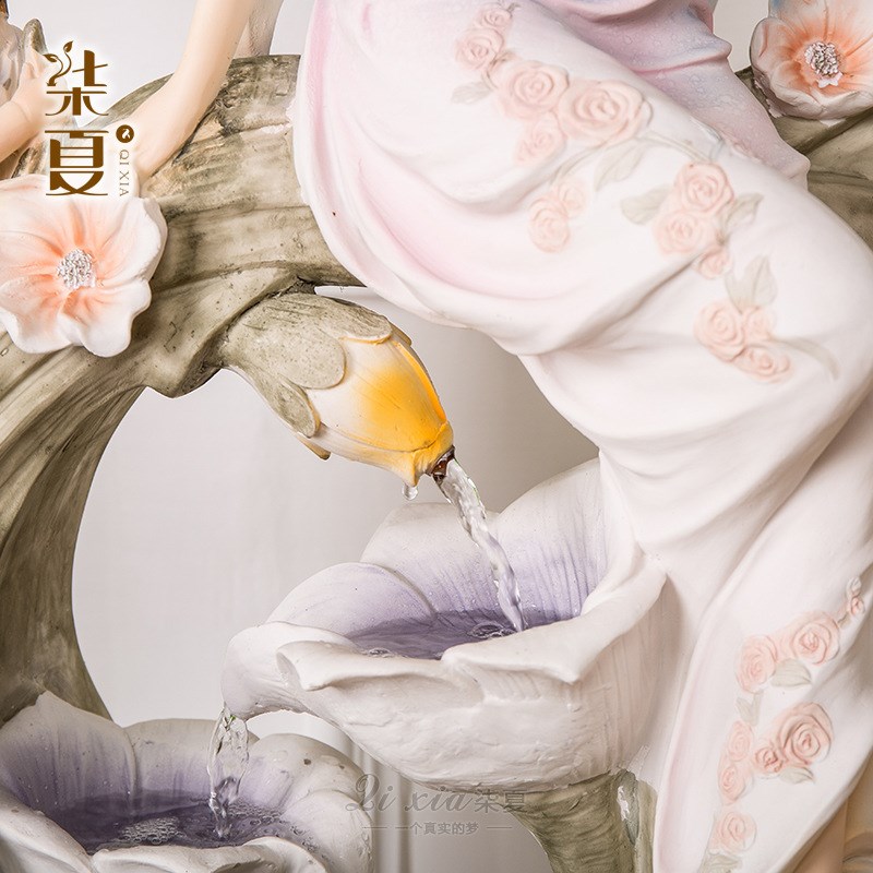 欧式天使流水摆件喷泉风水家庭装饰品树脂工艺品厂家现货