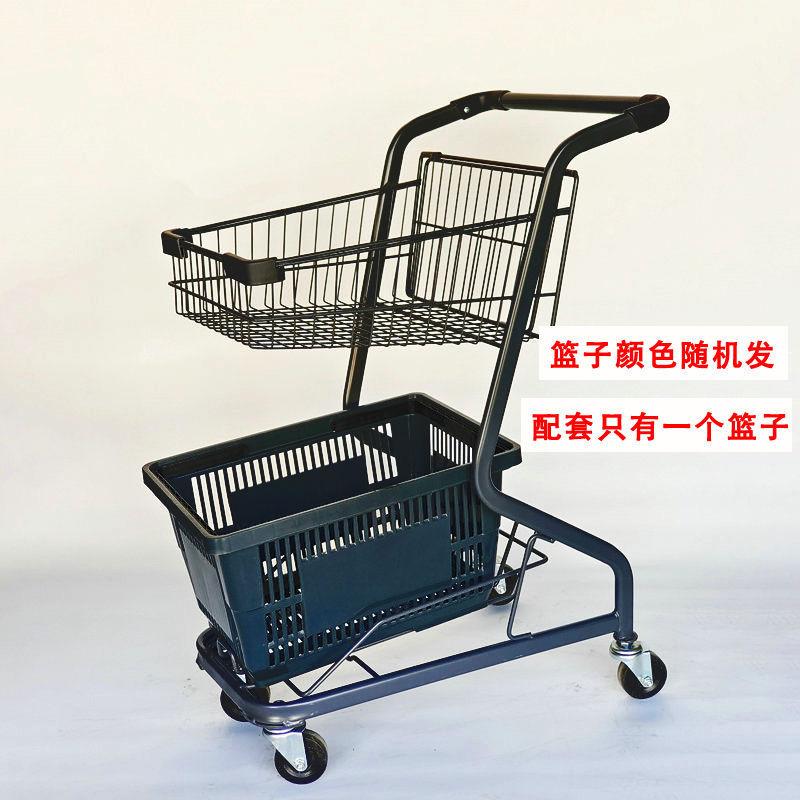 超市购物手推车理货车ktv网红小拉车商场家用双层摆摊推车F7篮粉