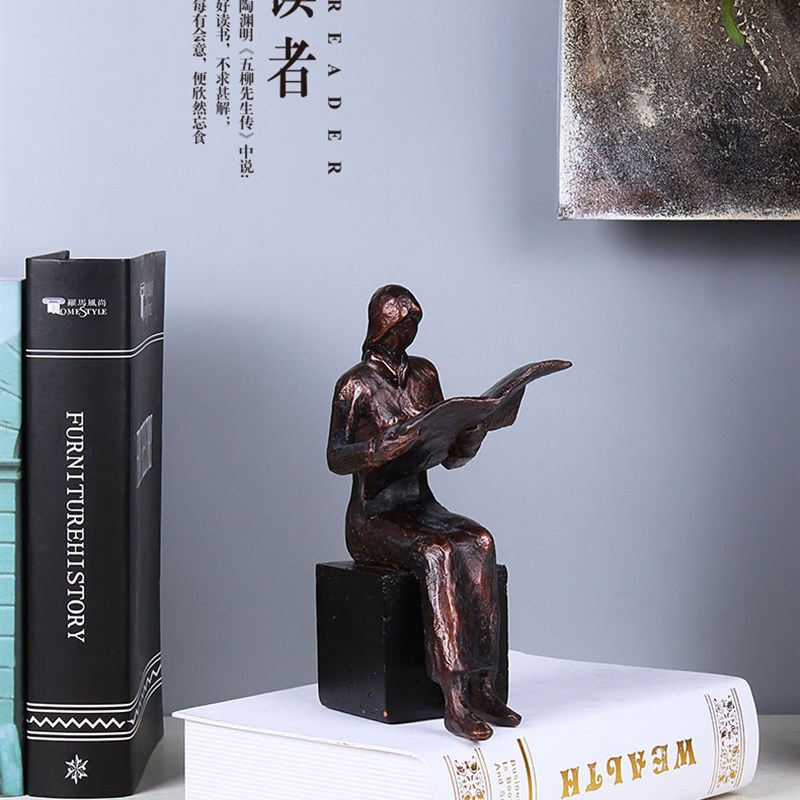 读书者雕塑艺术品人物雕像摆件创意玄关客厅办公小摆件欧式风格
