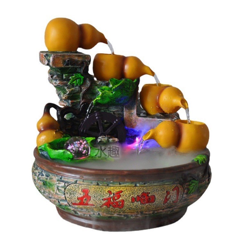 风水轮加湿器 流水喷泉 五福临门 仿陶瓷流水摆件 葫芦工艺品