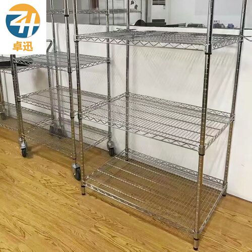 镀铬不锈钢线网中型仓储货架带轮子 移动置物架展示架金属物料车