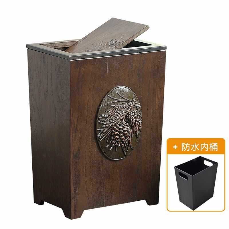 美式创意家用有盖垃圾桶木新中式客厅厨房卧室卫生间带盖垃圾纸篓