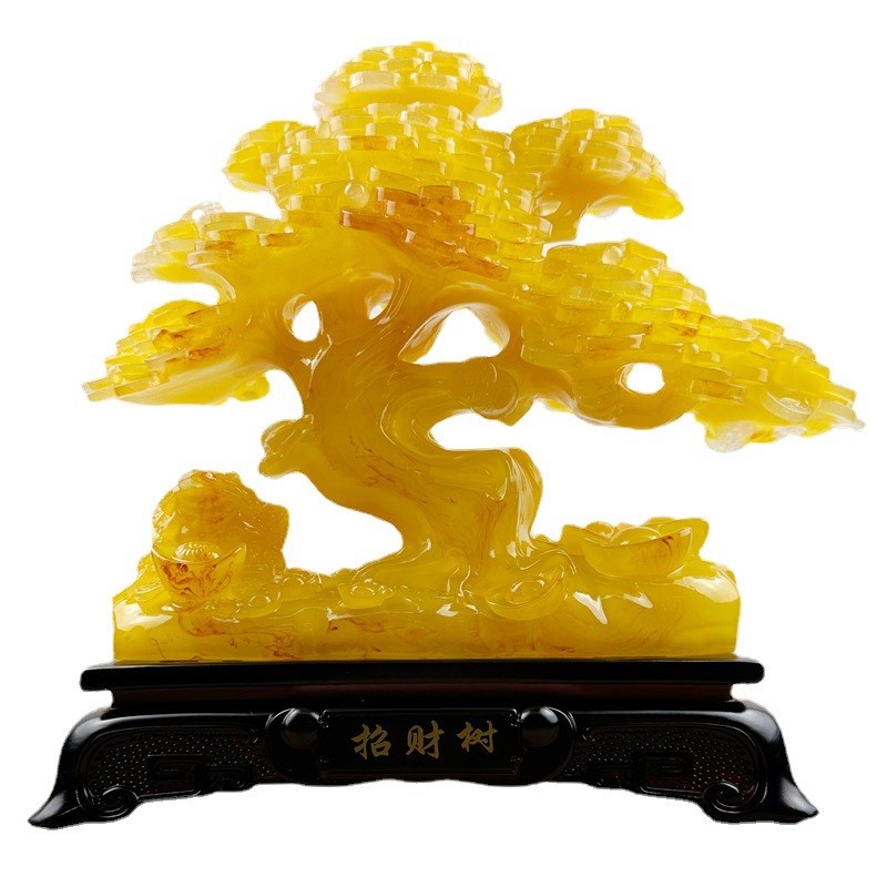 新款上市 树脂仿蜜蜡招财树发财树摆件 办公室开业招财树摆件