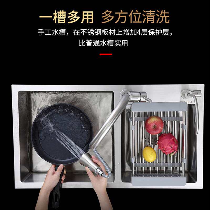 304不锈钢水槽双槽组合加厚洗菜池厨房用具套装手工盆水槽洗碗池