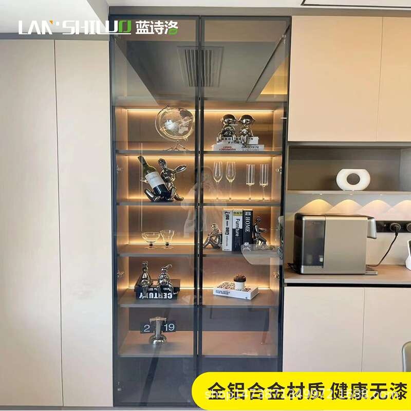 全铝餐边柜储物柜酒柜带灯玻璃柜全屋铝柜全铝家具防潮防水无甲醛