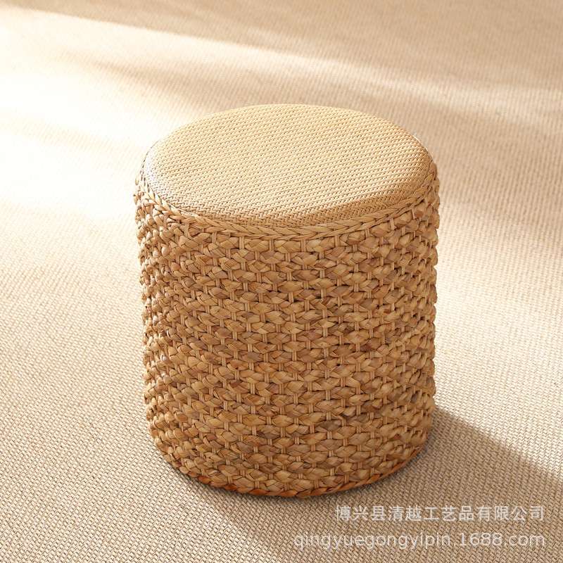草编坐凳田园乡村矮凳藤编家用凳子阳台茶几凳跨境坐墩时尚小圆凳