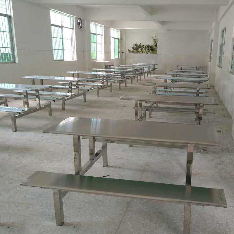 员工学生食堂餐桌6人位不绣钢分体条凳餐桌椅工厂学校饭堂餐桌椅