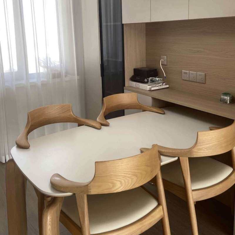 可挂桌休闲实木餐椅悬浮易打扫家用牛角靠背椅绳编椅子悬挂椅子