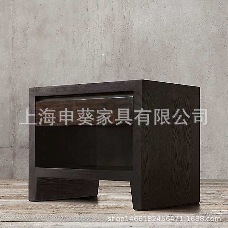 美式乡村RH家具实木床头柜极简边几角几储物大户型卧室别墅样板房
