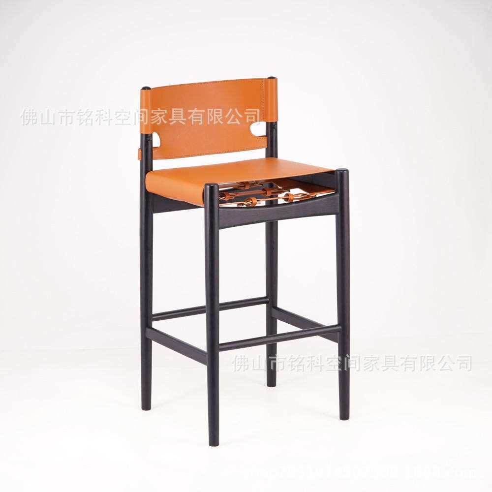 高脚餐椅大师设计靠背吧台椅前台接待椅子马鞍皮吧椅设计师岛台椅