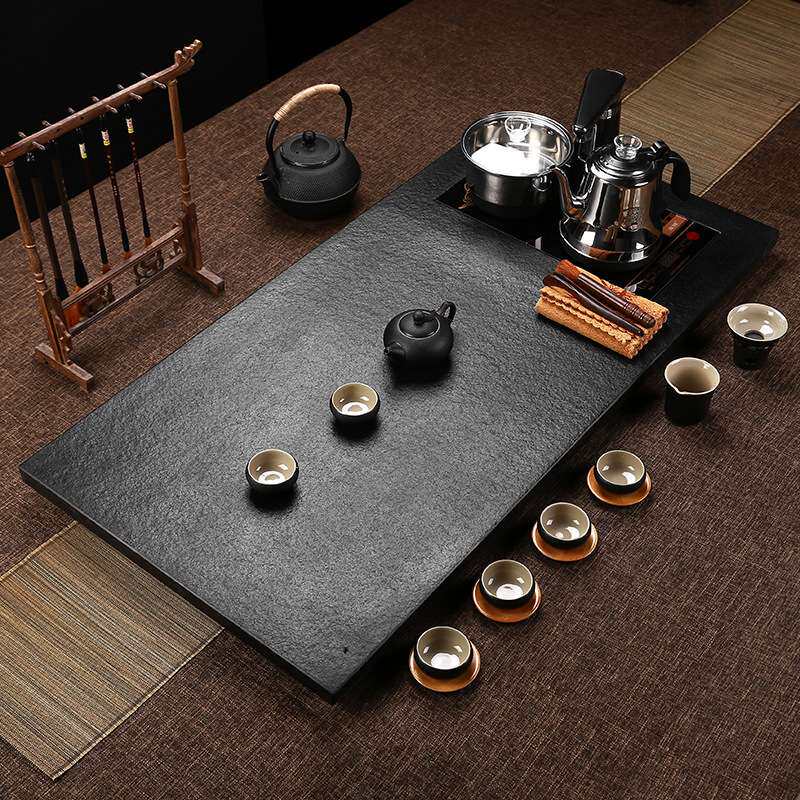 厂家 乌金石茶盘茶具整块黑金石茶台四合一电磁炉乌金石石茶盘