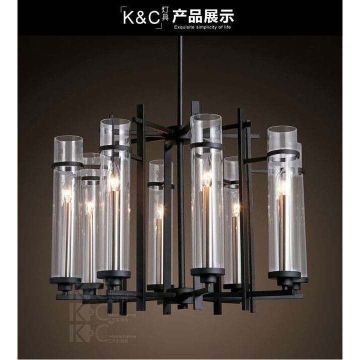 kc灯具美式复古简约烛台大吊灯复古拉尾灯泡餐厅个性玻璃多头吊灯