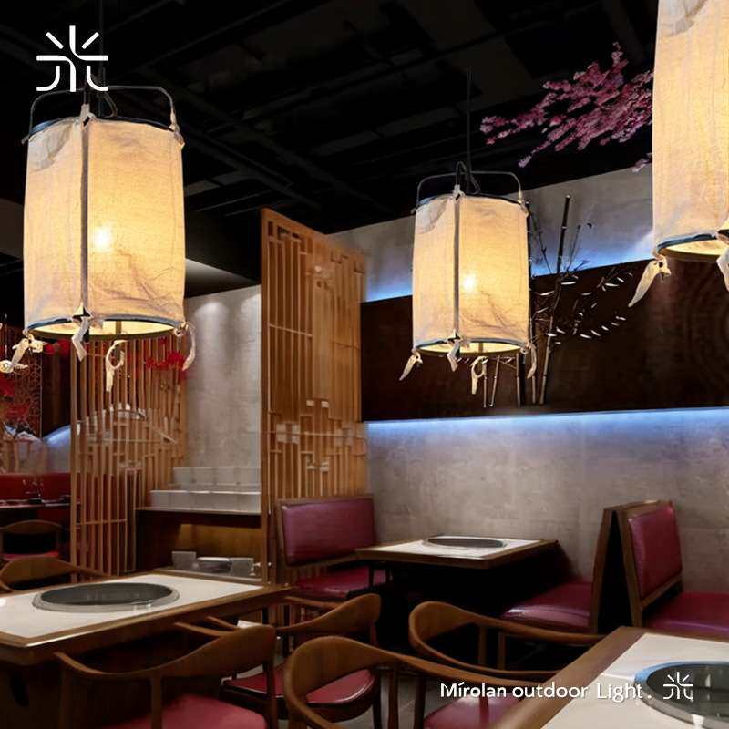 日式餐厅吊灯诧寂风客厅茶室禅意吊灯复古民宿饭店餐桌布艺吊灯