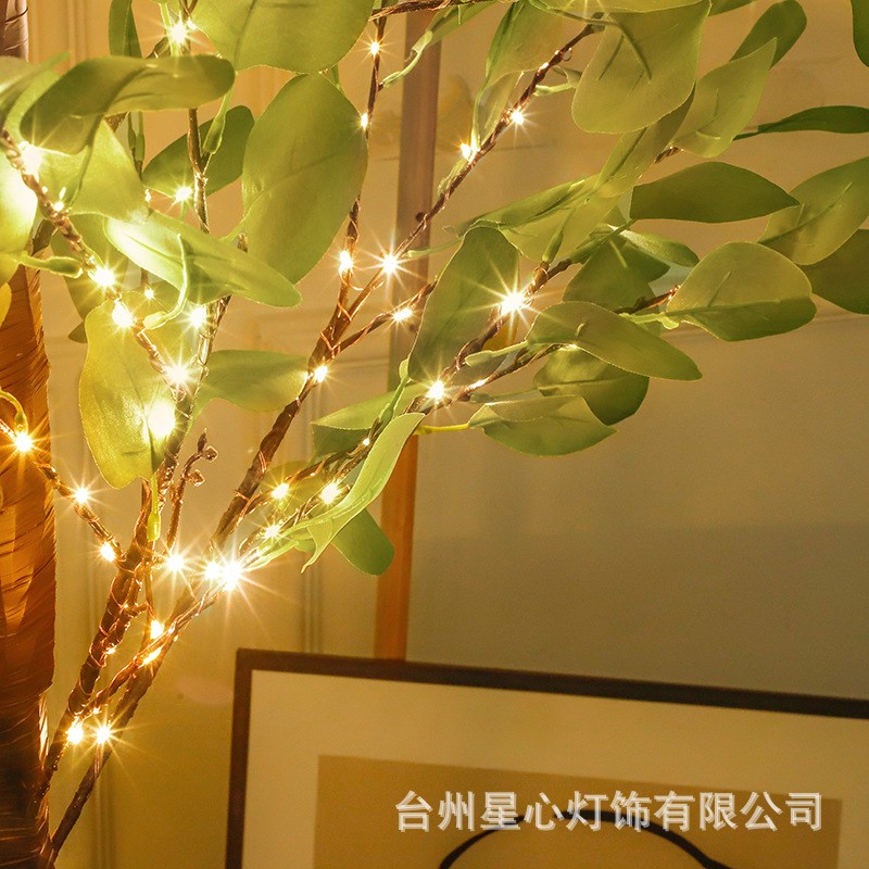 尤加利叶仿真树灯圣诞派对布置感恩节花环藤条景观发光树灯摆件