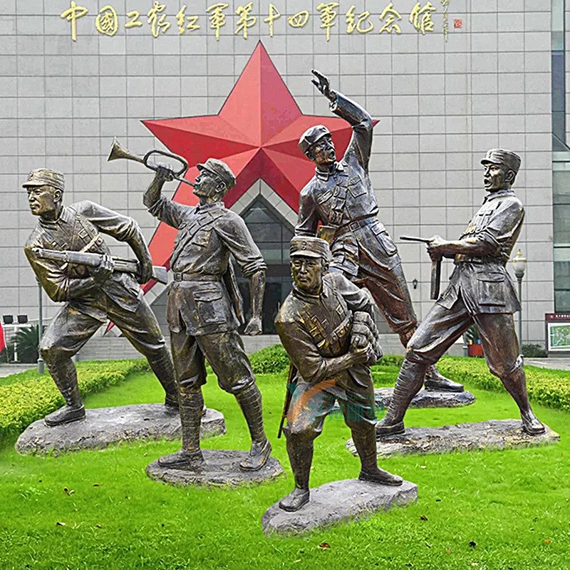 玻璃钢仿铜人物雕塑圆雕浮雕革命战士园林景观文化商业街美陈摆件