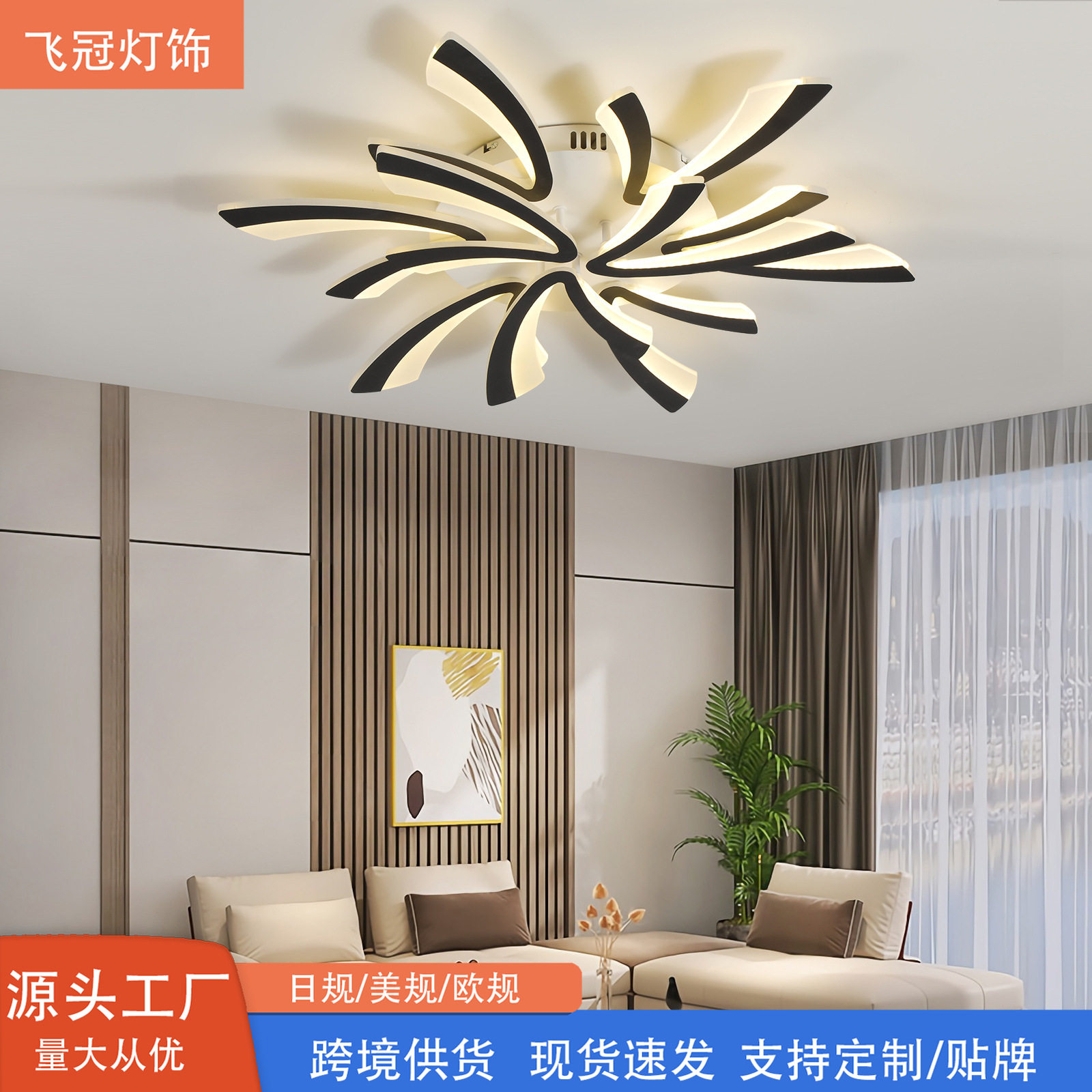 跨境北欧创意LED客厅吸顶灯简约现代大气亚克力个性灯具日规110V