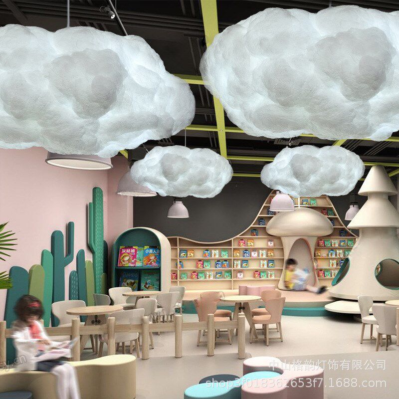 厂家直销棉花云朵吊灯蚕丝工程云彩创意艺术云朵餐厅服装店灯具