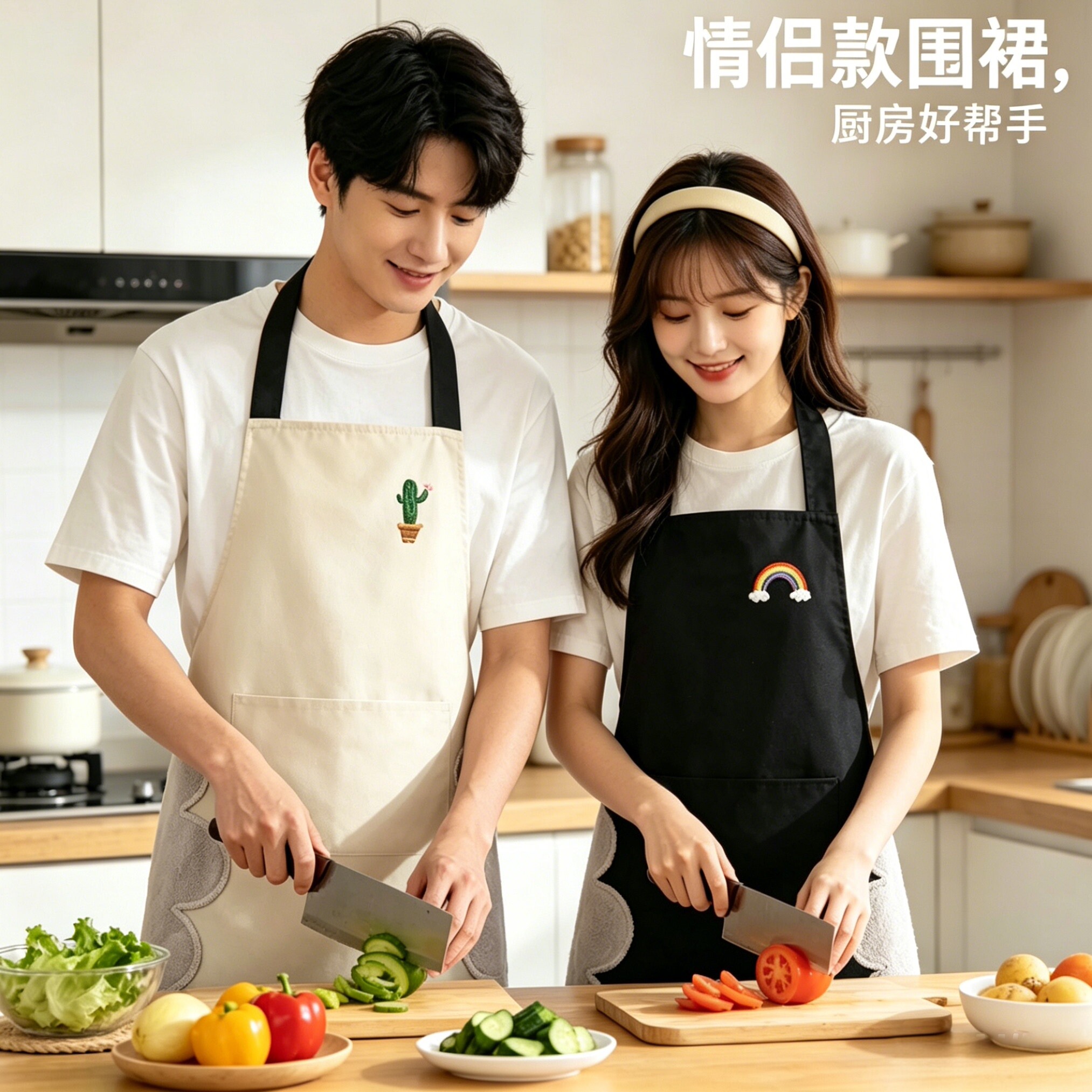 可爱韩版围裙围腰家用做饭男女